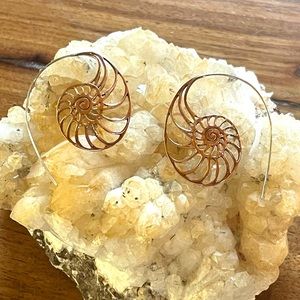 Copper Earrings Nautilus Shell Spiral Ammonite Copper & Sterling Silver 1.5"